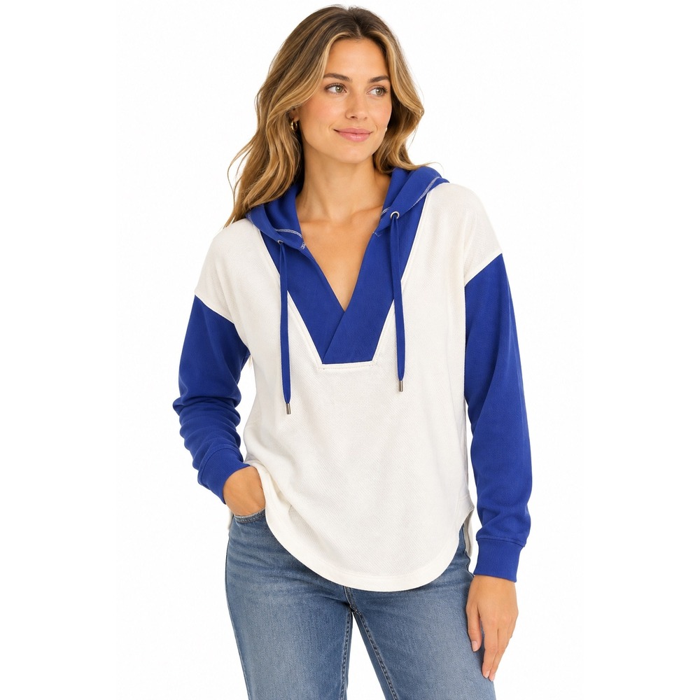 Pilcro Anthropologie Hoodie Womens XS Blue White NWT Colorblock V Neck